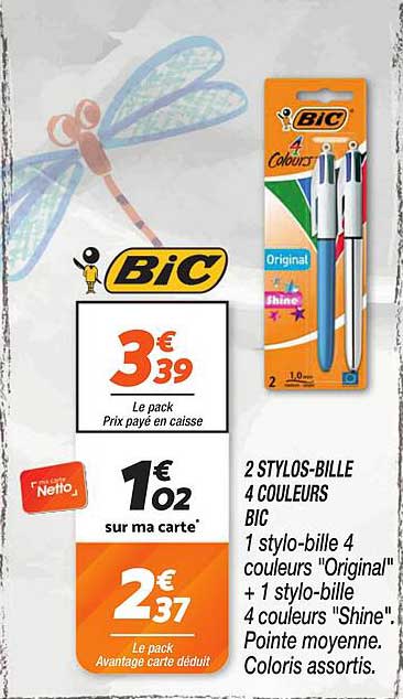 2 STYLOS-BILLE 4 COULEURS BIC
