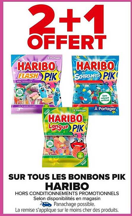 2+1 OFFERT SUR TOUS LES BONBONS PIK HARIBO