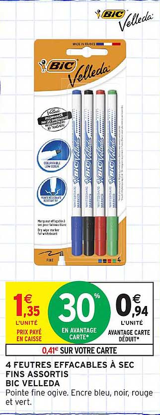 4 FEUTRES EFFACABLES À SEC FINS ASSORTIS BIC VELLEDA