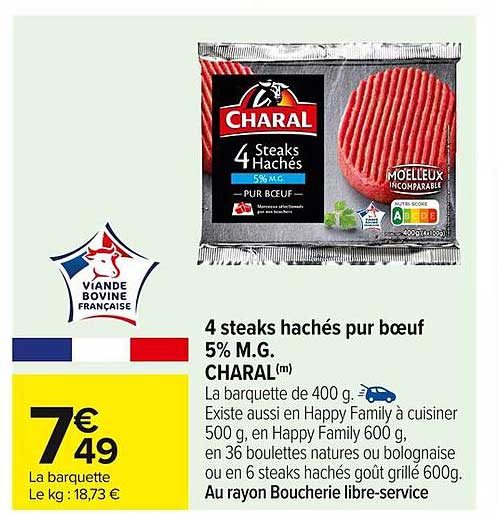 4 steaks hachés pur bœuf 5% M.G. CHARAL
