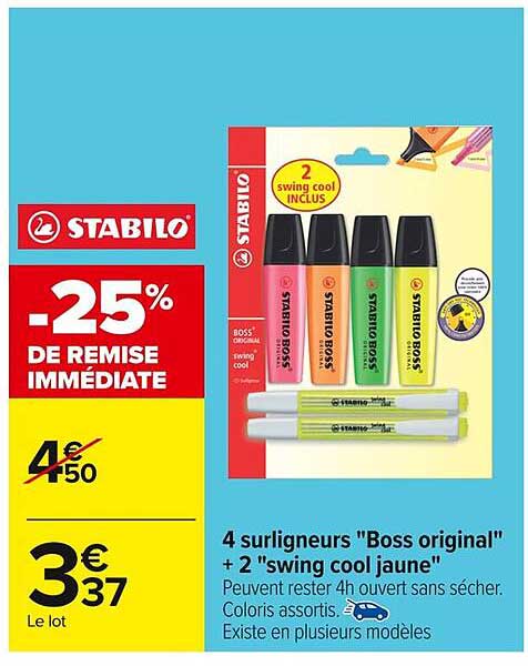4 surligneurs "Boss original" + 2 "swing cool jaune"