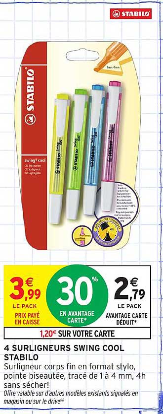 4 SURLIGNEURS SWING COOL STABILO
