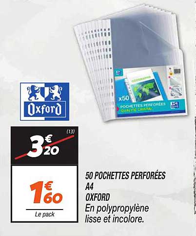 50 pochettes perforées A4 OXFORD