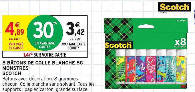 8 BÂTONS DE COLLE BLANCHE 8G MONSTRES SCOTCH