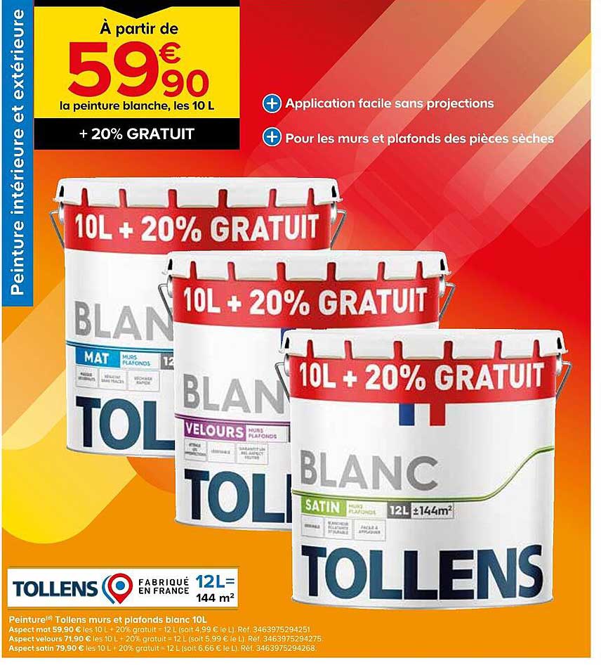 À partir de 59€90 la peinture blanche, les 10 L + 20% GRATUIT