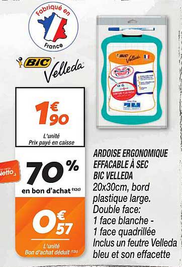 ARDOISE ERGONOMIQUE EFFACABLE À SEC BIC VELLEDA