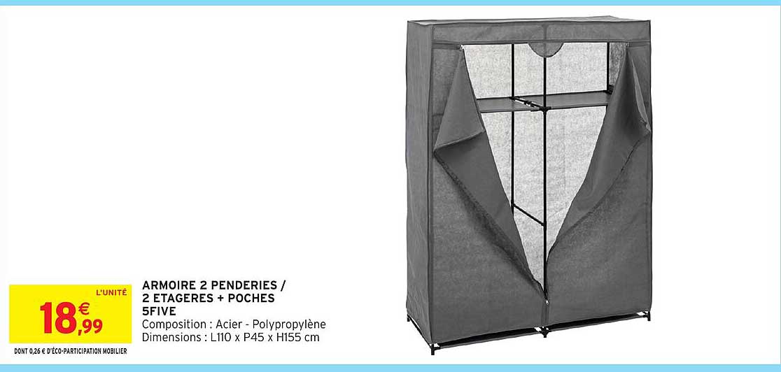 ARMOIRE 2 PENDRIES / 2 ETAGERES + POCHES 5FIVE