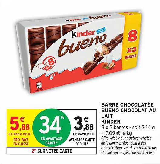 BARRE CHOCOLATÉE BUENO CHOCOLAT AU LAIT