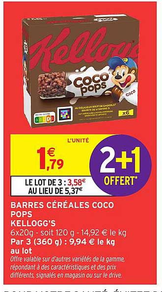 BARRES CÉRÉALES COCO POPS KELLOGG'S