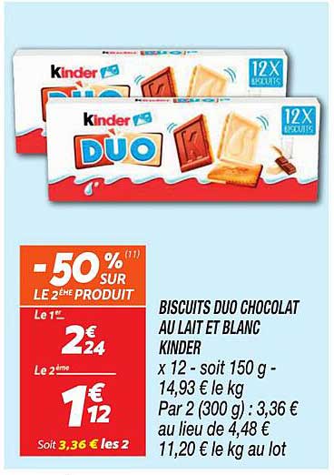BISCUITS DUO CHOCOLAT AU LAIT ET BLANC KINDER