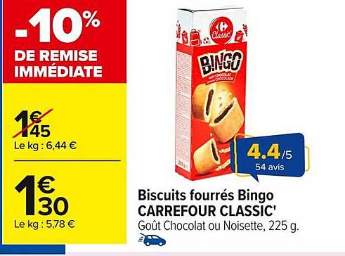Biscuits fourrés Bingo CARREFOUR CLASSIC'
