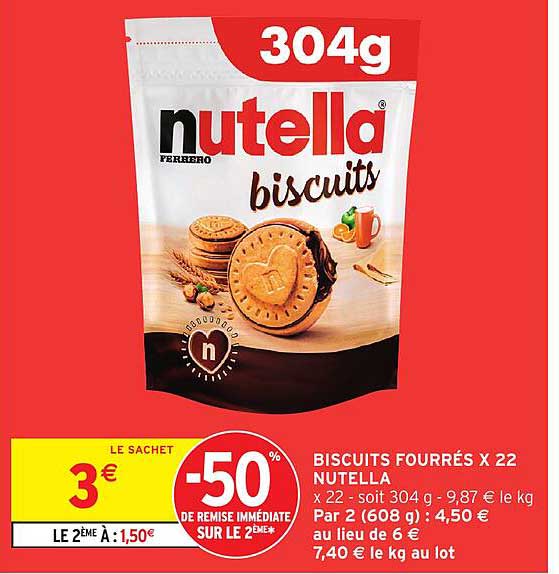 BISCUITS FOURRÉS X 22 NUTELLA