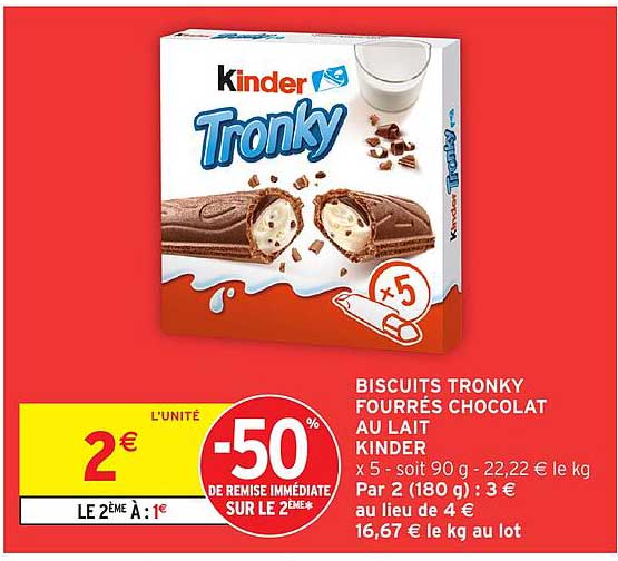 BISCUITS TRONKY FOURRÉS CHOCOLAT AU LAIT KINDER