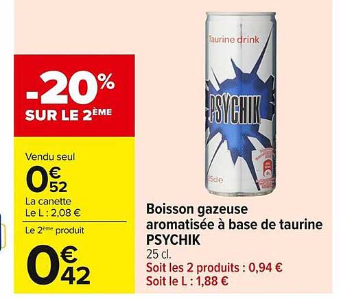 Boisson gazeuse aromatisée à base de taurine PSYCHIK