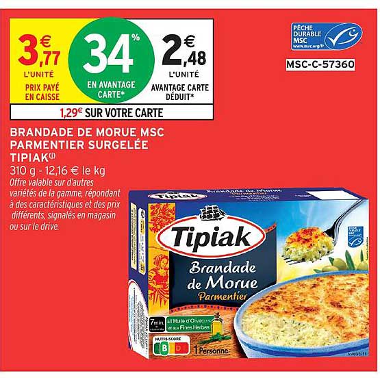 BRANDADE DE MORUE MSC PARMENTIER SURGELÉE TIPIAK