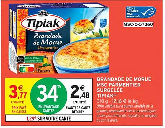 BRANDADE DE MORUE MSC PARMENTIER SURGELÉE TIPIAK®