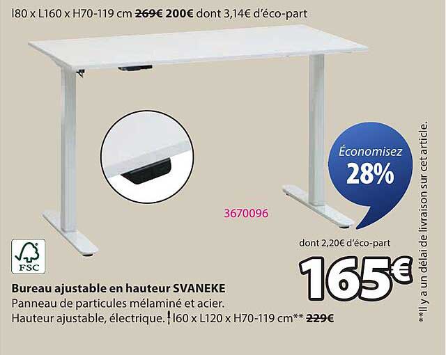 Bureau ajustable en hauteur SVANEKE