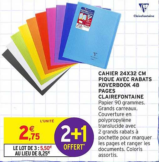 CAHIER 24X32 CM PIQUE AVEC RABATS KOVERBOOK 48 PAGES CLAIREFONTAINE