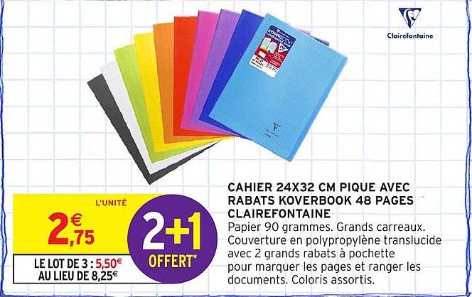 CAHIER 24X32 CM PIQUE AVEC RABATS KOVERBOOK 48 PAGES CLAIREFONTAINE