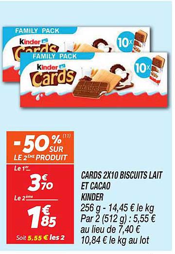 CARDS 2x10 BISCUITS LAIT ET CACAO KINDER