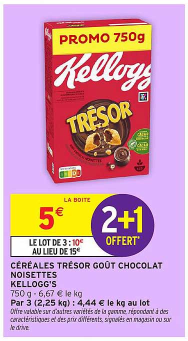 CÉRÉALES TRÉSOR GOÛT CHOCOLAT NOISETTES KELLogg's