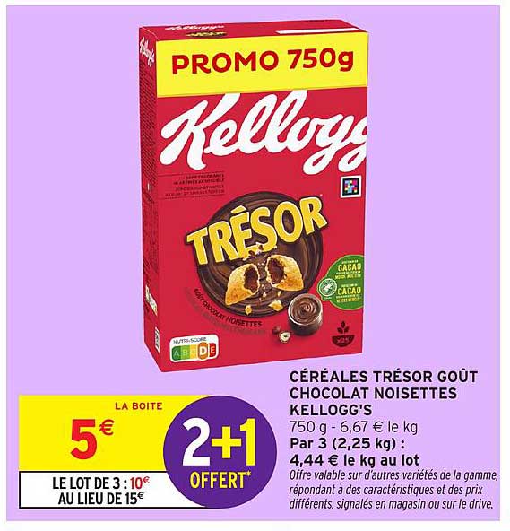 CÉRÉALES TRÉSOR GOÛT CHOCOLAT NOISETTES KELLOGG'S