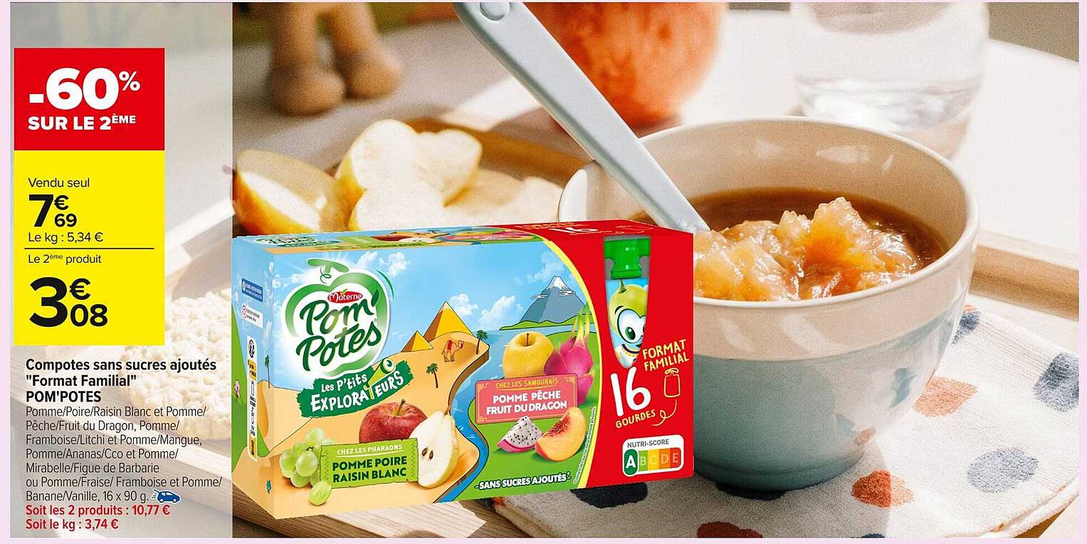 Compotes sans sucres ajoutés "Format Familial" POM'POTES