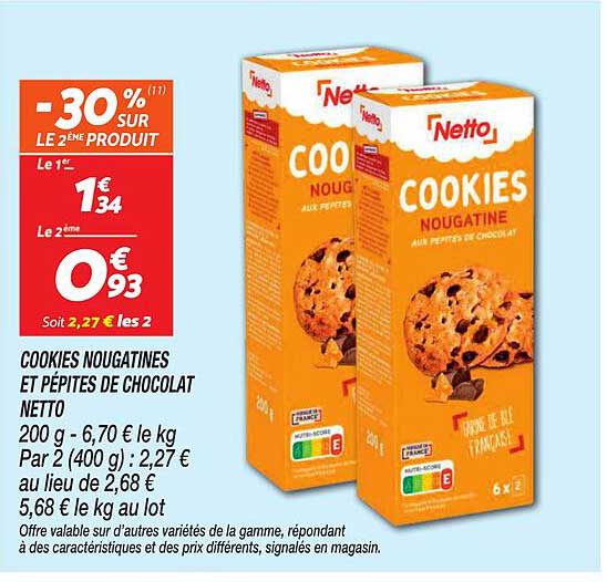 COOKIES NOUGATINES ET PÉPITES DE CHOCOLAT