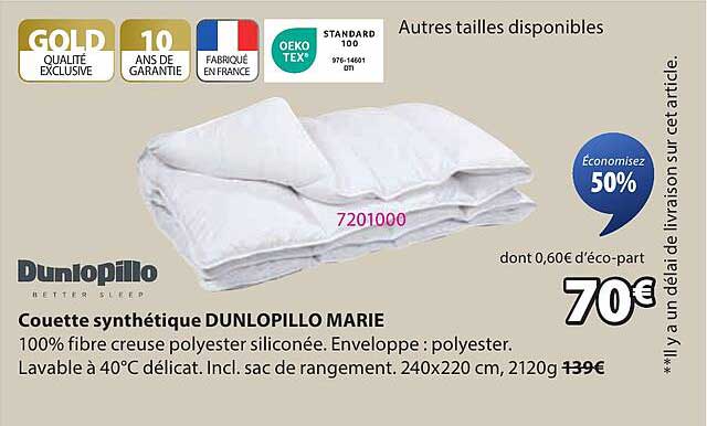 Couette synthétique DUNLOPILLO MARIE