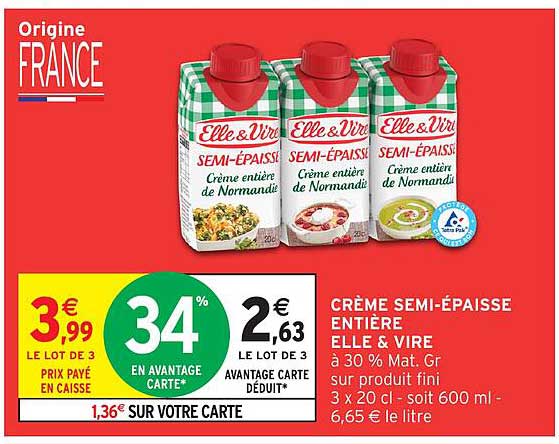 CRÈME SEMI-ÉPAISSE ENTIÈRE ELLE & VIRE
