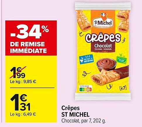 Crêpes ST MICHEL Chocolat, par 7, 202 g.