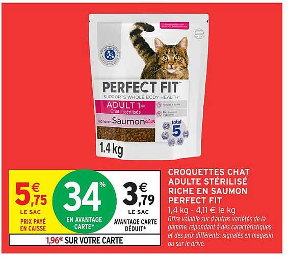 CROQUETTES CHAT ADULTE STÉRILISÉ RICHE EN SAUMON PERFECT FIT