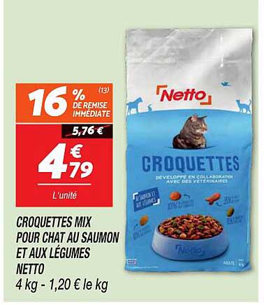 CROQUETTES MIX POUR CHAT AU SAUMON ET AUX LÉGUMES NETTO