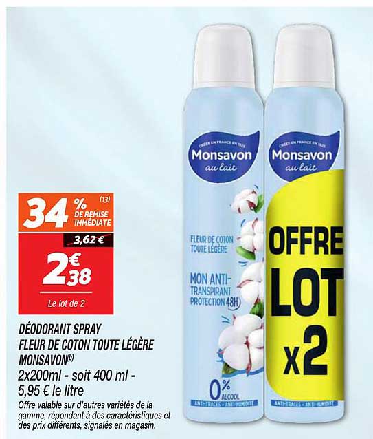 DÉODORANT SPRAY FLEUR DE COTON TOUTE LÉGÈRE MONSAVON®