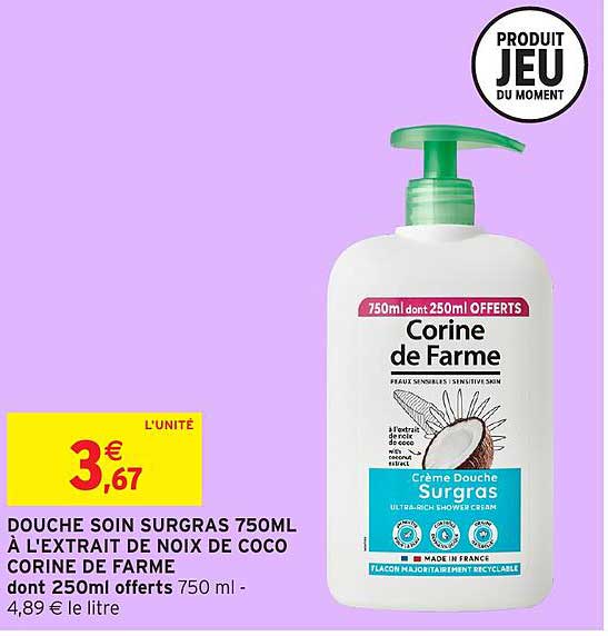 DOUCHE SOIN SURGRAS 750ML À L'EXTRAIT DE NOIX DE COCO CORINE DE FARME