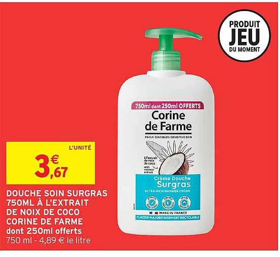 DOUCHE SOIN SURGRAS 750ML À L'EXTRAIT DE NOIX DE COCO CORINE DE FARME