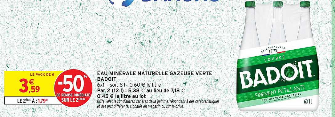 EAU MINÉRALE NATURELLE GAZEUSE VERTE BADIOIT