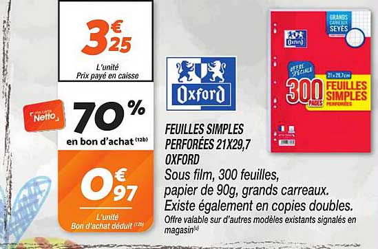 FEUILLES SIMPLES PERFORÉES 21X29,7 OXFORD