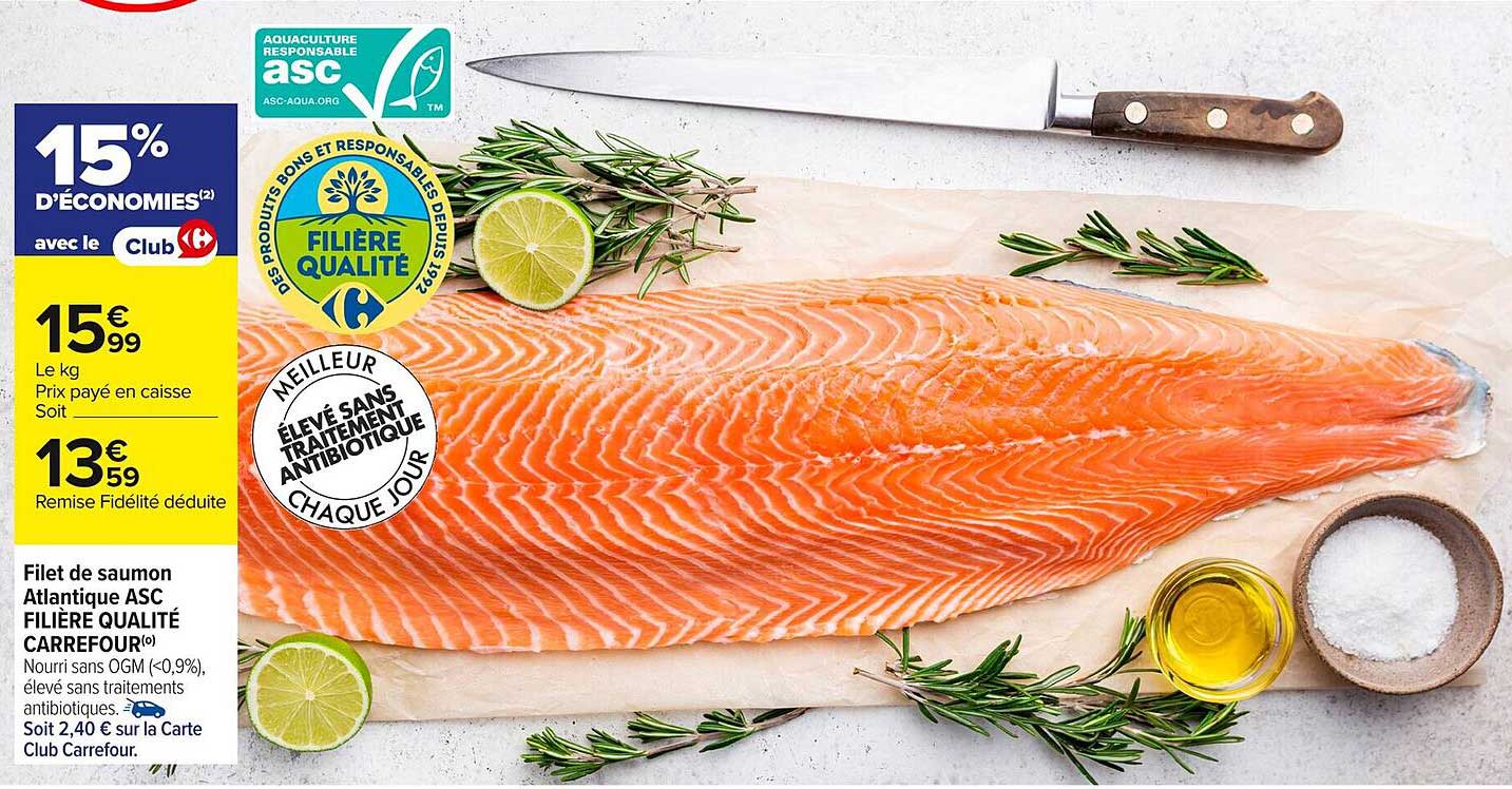 Filet de saumon Atlantique ASC FILIÈRE QUALITÉ CARREFOUR