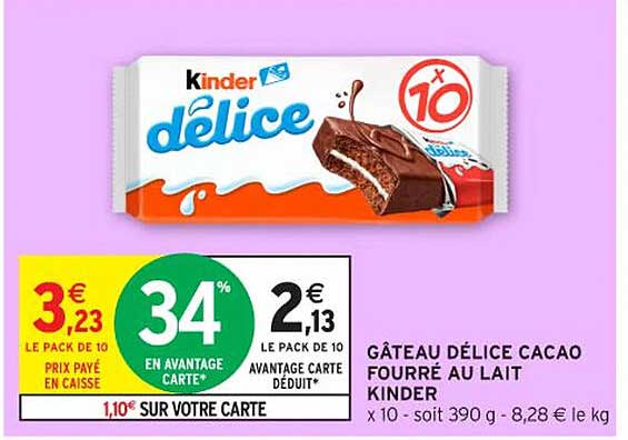 GÂTEAU DÉLICE CACAO FOURRÉ AU LAIT KINDER