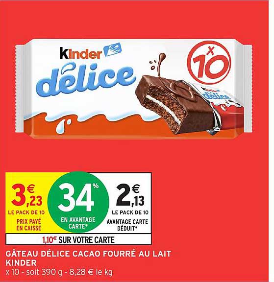 GÂTEAU DÉLICE CACAO FOURRÉ AU LAIT KINDER