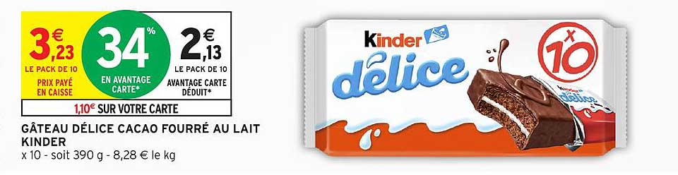 GÂTEAU DÉLICE CACAO FOURRÉ AU LAIT KINDER