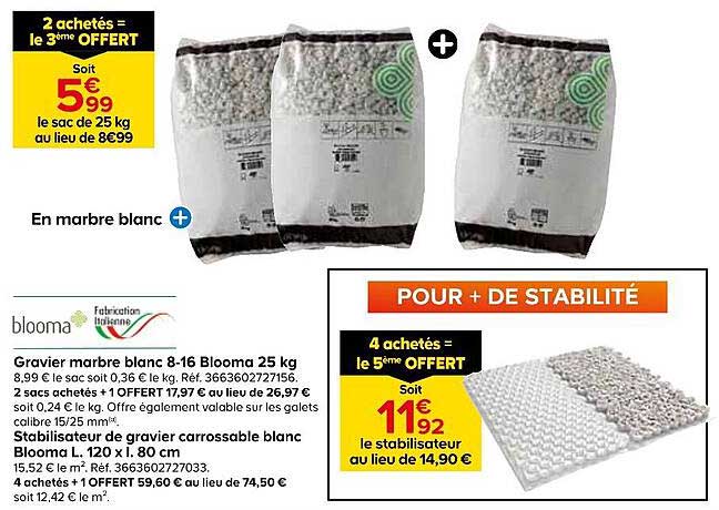 Gravier marbre blanc 8-16 Blooma 25 kg
