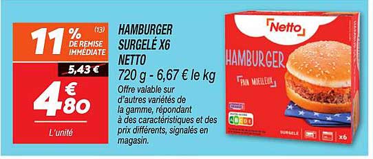 HAMBURGER SURGELÉ X6 NETTO
