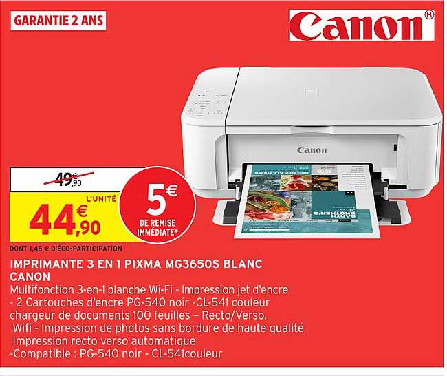 IMPRIMANTE 3 EN 1 PIXMA MG3650S BLANC CANON