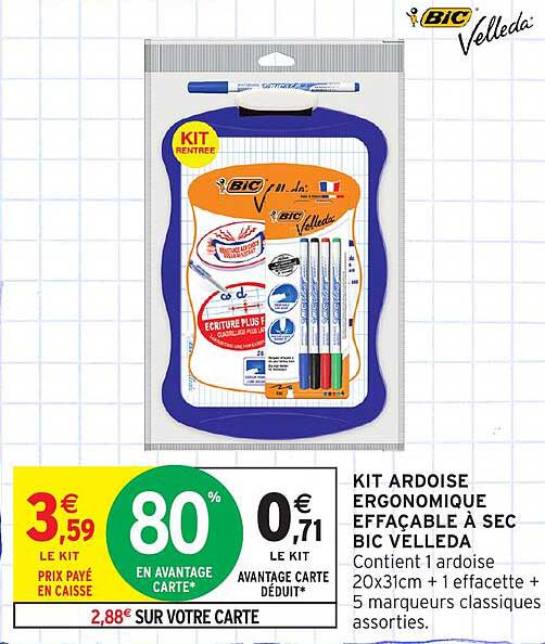 KIT ARDOISE ERGONOMIQUE EFFACABLE À SEC BIC VELLEDA