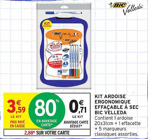 KIT ARDOISE ERGONOMIQUE EFFACABLE À SEC BIC VELLEDA