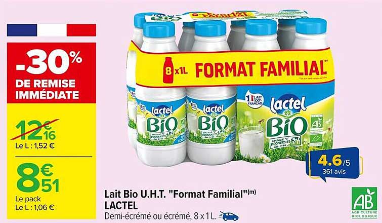 Lait Bio U.H.T. "Format Familial"(m) LACTEL