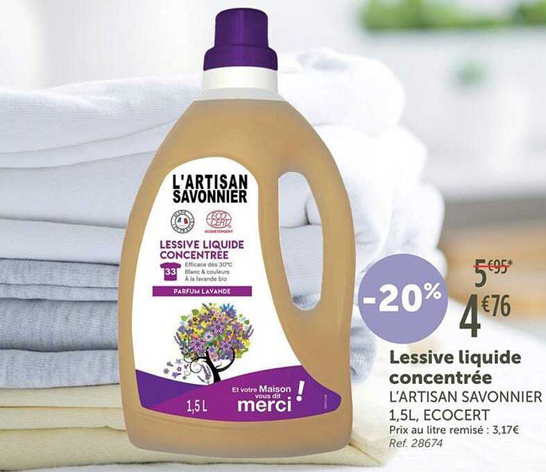 Lessive liquide concentrée L'ARTISAN SAVONNIER 1,5L, ECOCERT