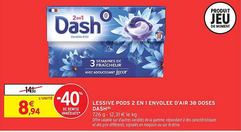 LESSIVE PODS 2 EN 1 ENVOLEE D'AIR 38 DOSES DASH